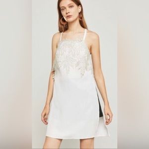 BCBGMaxAzria Tunic Side Slit White Gold Leaf Lace Trim (S)